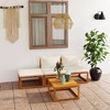 vidaXL Acacia Wood Patio Lounge Set with Cushions, Cream - 4 Piece Outdoor Furniture Set with Modular Design, Includes Coffee Table - 2 of 4
