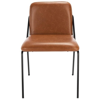 Mid-Century Light Brown Vegan Leather Side Chair Set