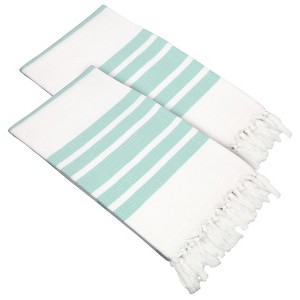 2pc Herringbone Pestemal Beach Towel Aqua/White - Linum Home Textiles: Lightweight, Oversized, Quick-Dry - 1 of 4