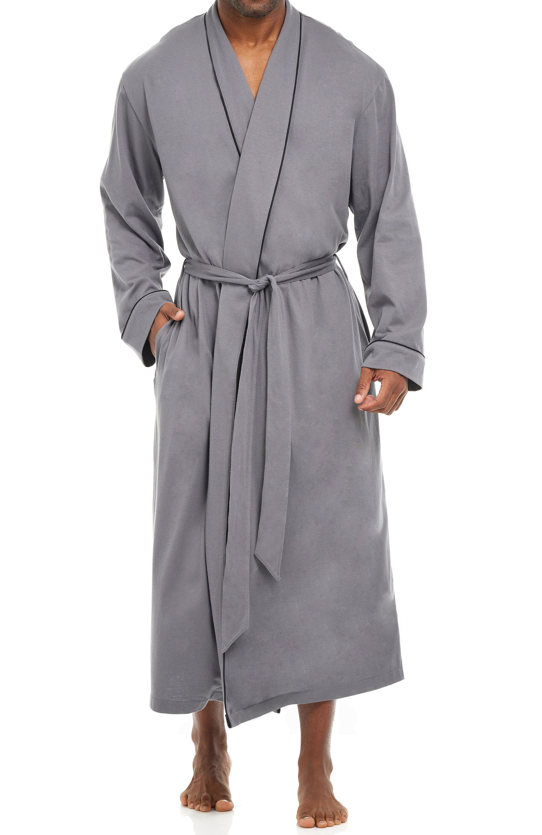 ADR Men's Robes, Mens Bathrobes Lightweight, Mens Robes with Pockets, Soft Cotton Knit Robe for Men Steel Gray 2XL