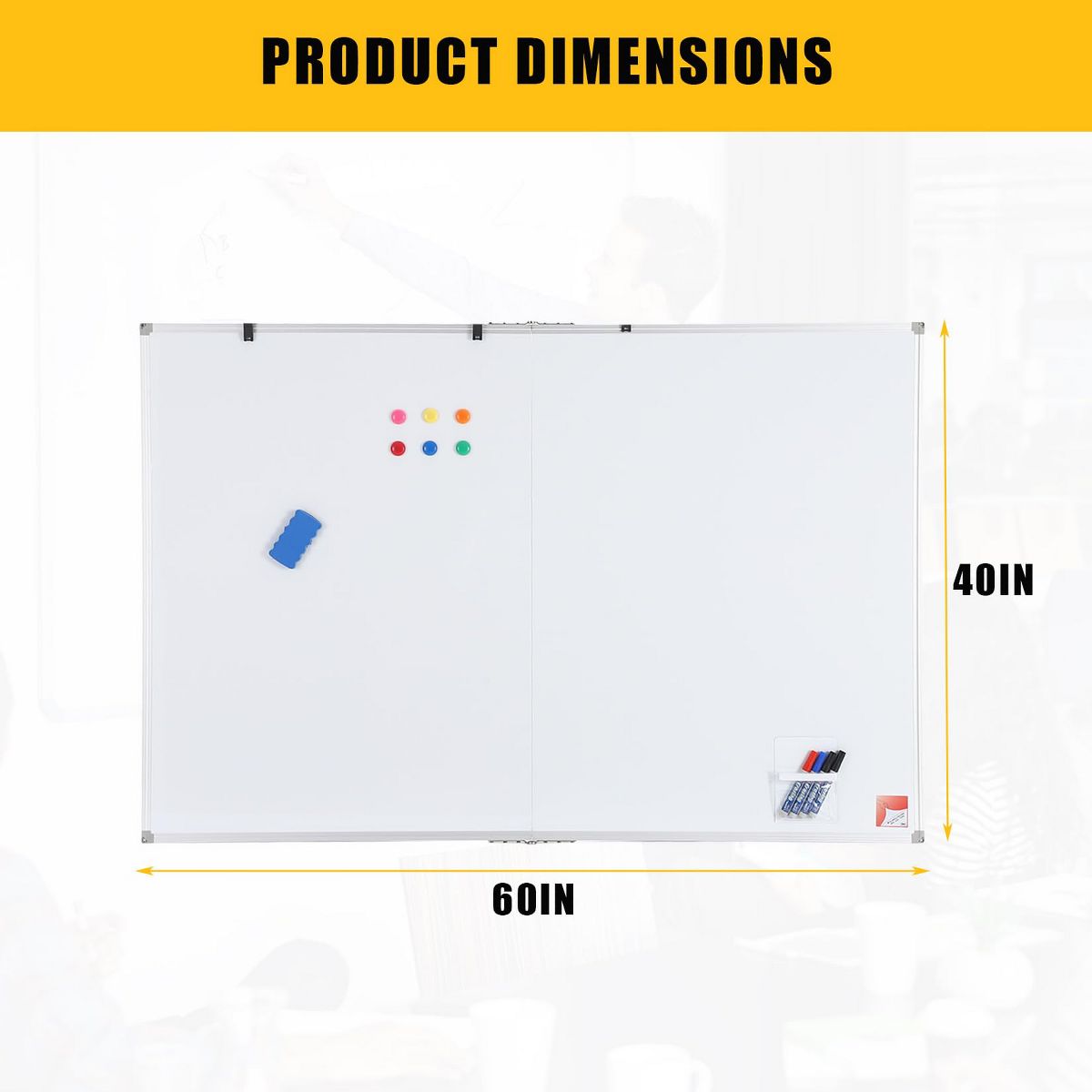 Magnetic Whiteboard 60x40 Inch - Large Dry Erase Board for Wall with Aluminum Frame & Deep Pen Tray - Smooth Writing Surface for Office, Classroom - thumbnail 3