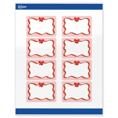 Avery Labels, 2" x 3", Gold-Pink Bow, Glossy, 80ct