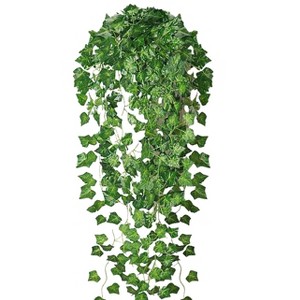 Aoibox 12 Pack Artificial Ivy Garland with Clip, Fake Vines for Room Decor, Green Hanging Plants, Faux Greenery Leaves for Home, Garden, Wall Decor - 1 of 4