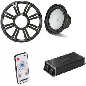 Kicker Marine KPX500.1 Powersports Amp & 10" Free Air 2 Ohm ( Charcoal Grill ) Subwoofer Audio Upgrade, Includes LED Remote - 1 of 4