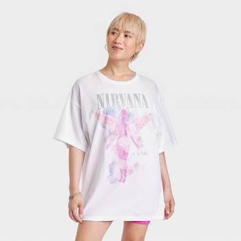 Women's Nirvana Short Sleeve Graphic T-Shirt Dress - White