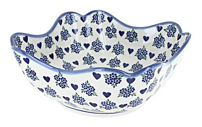 Blue Rose Polish Pottery A496 Andy Medium Scallop Serving Bowl