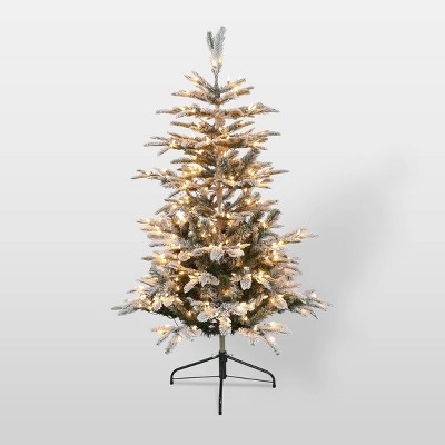 4.5ft Pre-Lit Flocked Alaskan Fir Artificial Christmas Tree - Puleo
