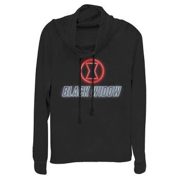Juniors Womens Marvel Black Widow Neon Hourglass Cowl Neck Sweatshirt