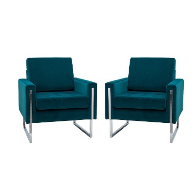 Set of 2 Idmon Contemporary Tufted Wooden Upholstered Club Chair with Metal Legs  for Bedroom and Living Room Club Chair  | ARTFUL LIVING DESIGN