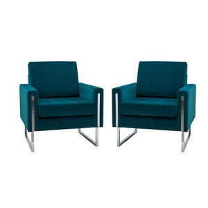 Set of 2 Idmon Contemporary Tufted Wooden Upholstered Club Chair with Metal Legs  for Bedroom and Living Room Club Chair  | ARTFUL LIVING DESIGN - 1 of 4
