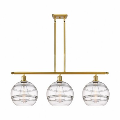 Rochester - 3 Light Stem Hung Island In Industrial Style-12.13 Inches Tall and 36.5 Inches Wide