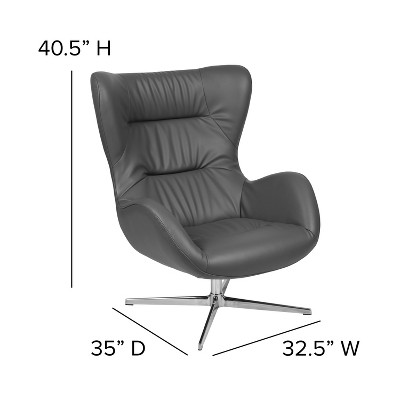 Gray LeatherSoft Retro Swivel Wing Accent Chair with Aluminum Base