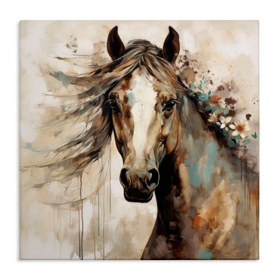 Stupell Industries Brown Horse with Florals, 17" x 17"