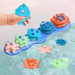 Premium Silicone Ocean Animal Bath Toys, Mold-Free No-Hole Shape Sorting and Stacking Set - 1 of 4