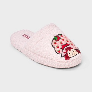 Women's Strawberry Shortcake Embroidered Plush Slide Slippers - Pink - 1 of 4