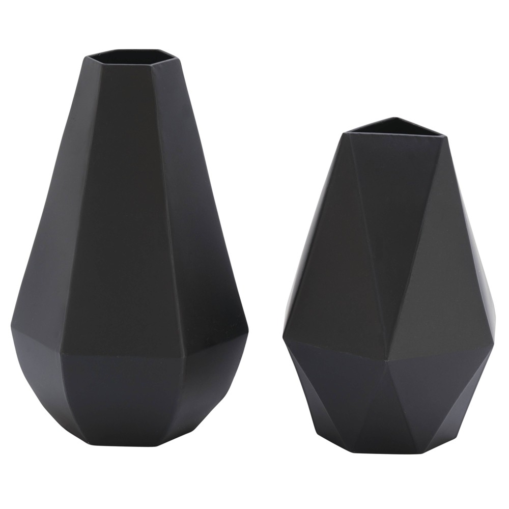 Photos - Vase Set of 2 Metal Geometric  Black - Olivia & May