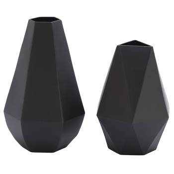 Set of 2 Metal Geometric Vases Black - Olivia & May