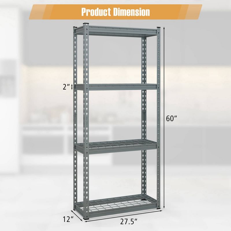 Costway 1/2/3/4 PCS 4-Tier Metal Shelving Unit Heavy Duty Wire Storage Rack with Anti-slip Foot Pads Grey, 3 of 11