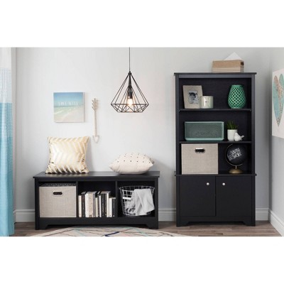 Vito Transitional Pure Black Storage Bench with Cubby Spaces