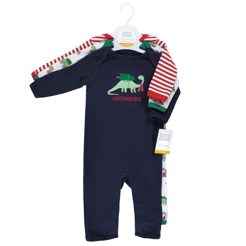 Hudson Baby Infant Boy Cotton Coveralls, Christmasaurus, 3 of 7