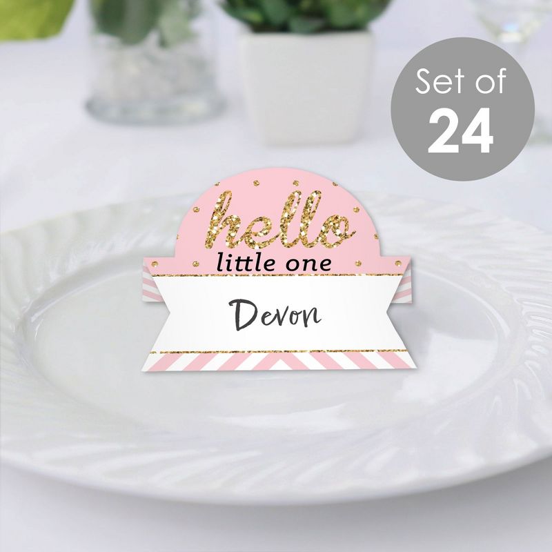 Big Dot of Happiness Hello Little One - Pink and Gold - Girl Baby Shower Tent Buffet Card - Table Setting Name Place Cards - Set of 24, 2 of 9