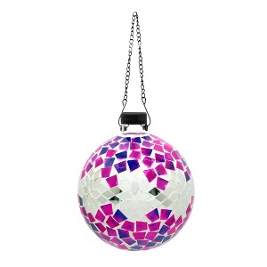 Very Cool Stuff Mosaic Glass Gazing Globe with Hanging Chain, Silver & Pink Floral Tile, 10in - 1 of 3