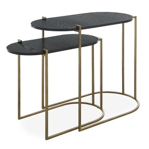 Uttermost Aztec Nesting Tables Set of 2, Small 22x11x18 in and Large 27x14x22 in, Ebony Ash and Antique Brass - 1 of 4
