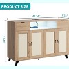 47" Sideboard，Buffet Cabinet with 4 Rattan Doors & 2 Drawers，Power Outlet & LED Light - 2 of 4
