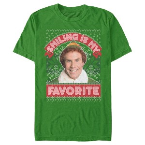 Men's Elf Buddy Smiling Is My Favorite Ugly Sweater Print T-Shirt - 1 of 4