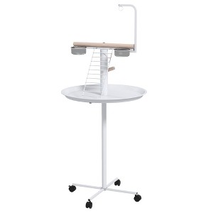 Munora 54.25" Bird Feeder Stand with Wheels, Perches, Feed Bowls & Round Tray - Mobile Perch Stand for Parrots - 1 of 4