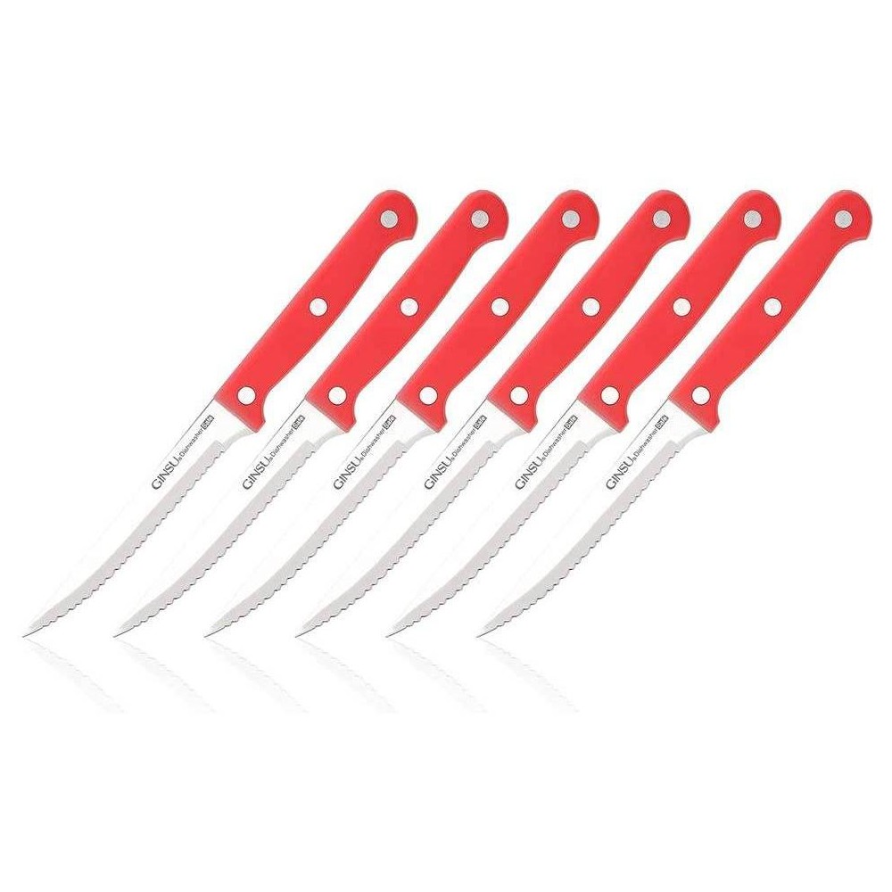 Ginsu Kiso Dishwasher Safe 6pc Steak Knife Set Red