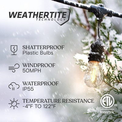 48ft Warm White LED Outdoor String Lights with Black Cord