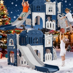 8-in-1 Toddler Playground Activity Set,Slide,Climber,Basketball Hoop,Tunnel,Telescope,Steering Wheel&Storage,Durable Indoor/Outdoor Play Equipment - 1 of 4