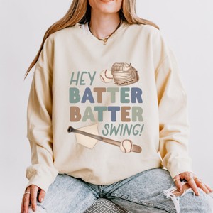 Simply Sage Market Hey Batter Batter Swing Watercolor Lightweight Garment Dyed Sweatshirt - 1 of 4