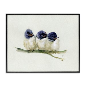 Stupell Industries Trio of Baby Swallows Birds Perched on Branch Black Framed Giclee Art - 1 of 4