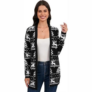 KOJOOIN Women's Ugly Christmas Cardigans Button Down Open Front Knit Pullover Long Sleeve Cardigan Sweaters - 1 of 4