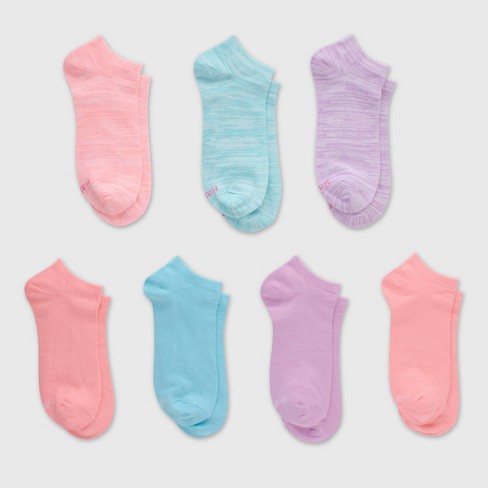 Hanes Premium Girls' 6pk + 1 No Show Socks - Blue/pink/lavender L : Target