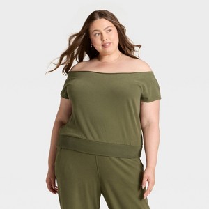 Women's Short Sleeve Off the Shoulder Suede Top - Universal Thread™ - 1 of 3