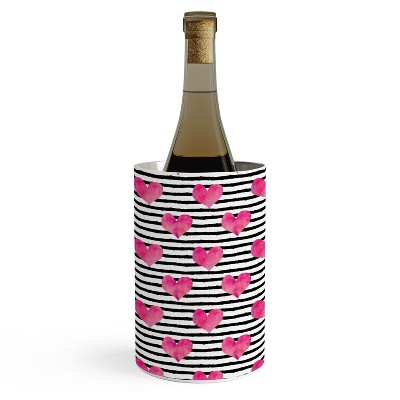 Little Arrow Design Co watercolor hearts on stripes Wine Chiller - Deny Designs
