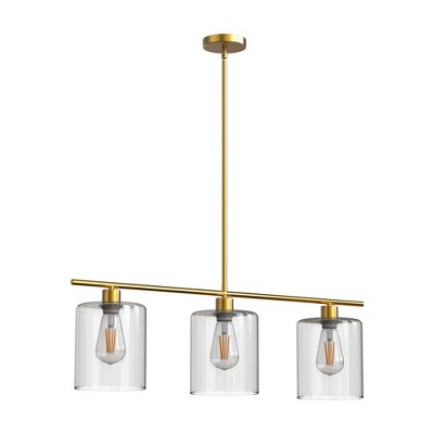 DORESshop Modern 3/4 Light Gold Kitchen Island Pendant Light , Retro Industrial Linear  Ceiling Lights with Clear Glass Shade for Kitchen
