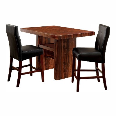 3pc Kerning Upholstered Seats Counter Height Dining Set Brown Cherry/Black - miBasics