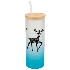 Elanze Designs Graceful Forest Deer Sky Blue Frosted Gradient Glass Tumbler with Bamboo Lid & Straw 25 ounce Reusable Iced Coffee or Water Cup, - 1 of 4