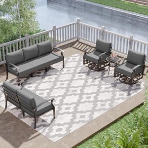ALAULM Aluminum Patio Furniture Set Modern Metal Outdoor Conversation Sets w/45in Propane Fire Pit Table, Swivel Rocking Chairs w/5.1 Inch Cushion - 1 of 4