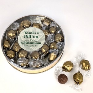 Thanks A Billion Gift Tin Filled With Milk Chocolate Dubai Truffle Candies For Corporate Gifting, Appreciation Party Giveaways & More - 1 of 4