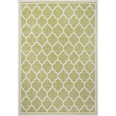 Green and Cream Trellis Flat Woven Indoor/Outdoor Rug, 4' x 6'
