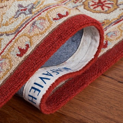 Handmade Red and Ivory Wool Rectangular Area Rug 4' x 6'