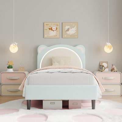Nasitip Twin Bed Frame for Kids, Upholstered Platform Bed Frame with Adjustable Headboard, Wooden Slats Support, No Box Spring Needed