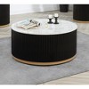 38" Wood Round Coffee Table with Marble-Inspired Top, Reeded Base and Gold-Finished Foundation for Living Room - 2 of 4