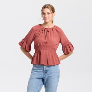 Women's Short Sleeve Smocked Blouse - Universal Thread™ - 1 of 3