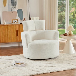 Single Swivel Lounge Chair, Soft Berber Fleece Accent Chair with Adjustable Headrest for Living Room or Office Use - Coolbibila - 1 of 4